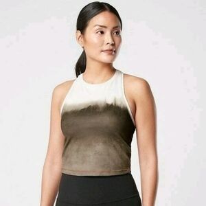 Athleta Shanti Watercolor Stripe Crop Tank Mortar Mushroom S Yoga Athletic